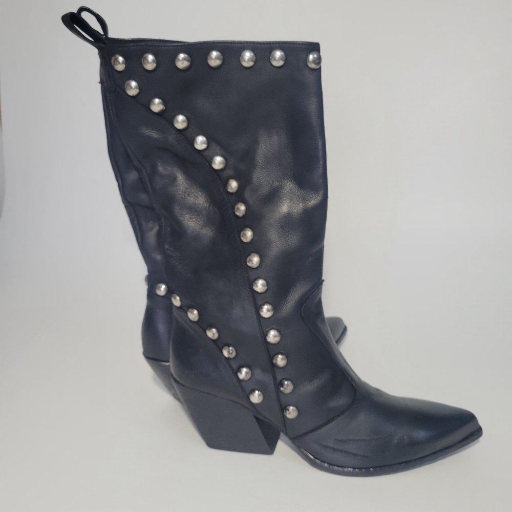 NEW Vero Cuoio Studded Black Leather Boots Sz 40 Made In Italy $399